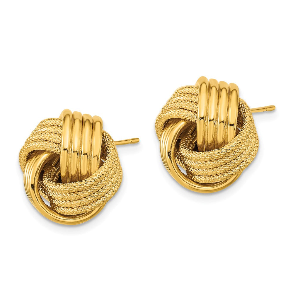 14K Gelbgold Poliert Strukturiert Liebe Knoten Ohrstecker