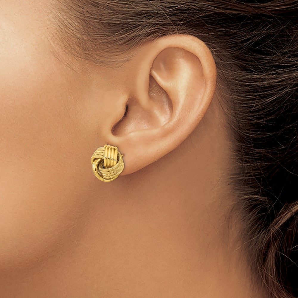 14K Gelbgold Poliert Strukturiert Liebe Knoten Ohrstecker
