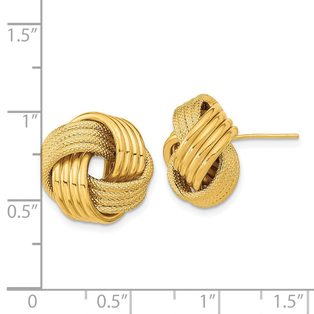 14K Gelbgold Poliert Strukturiert Liebe Knoten Ohrstecker
