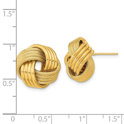 14K Gelbgold Poliert Strukturiert Liebe Knoten Ohrstecker