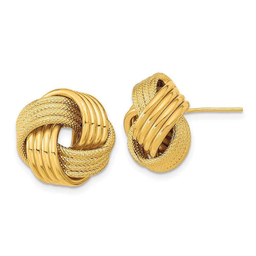 14K Gelbgold Poliert Strukturiert Liebe Knoten Ohrstecker