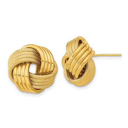 14K Gelbgold Poliert Strukturiert Liebe Knoten Ohrstecker