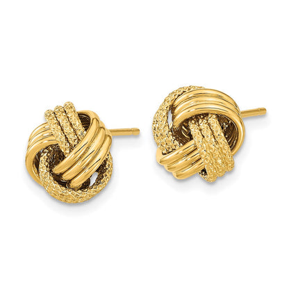 14K Gelbgold Poliert Strukturiert Liebe Knoten Ohrstecker