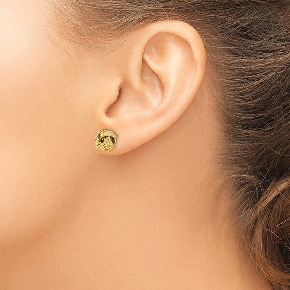 14K Gelbgold Poliert Strukturiert Liebe Knoten Ohrstecker