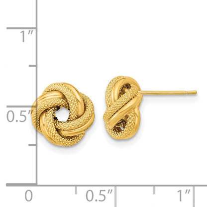 14K Gelbgold Poliert Strukturiert Doppelt Liebe Knoten Ohrstecker