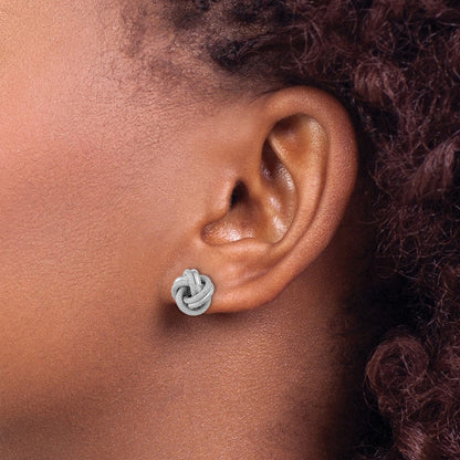 14K Weißgold Poliert Strukturiert Doppelt Liebe Knoten Ohrstecker