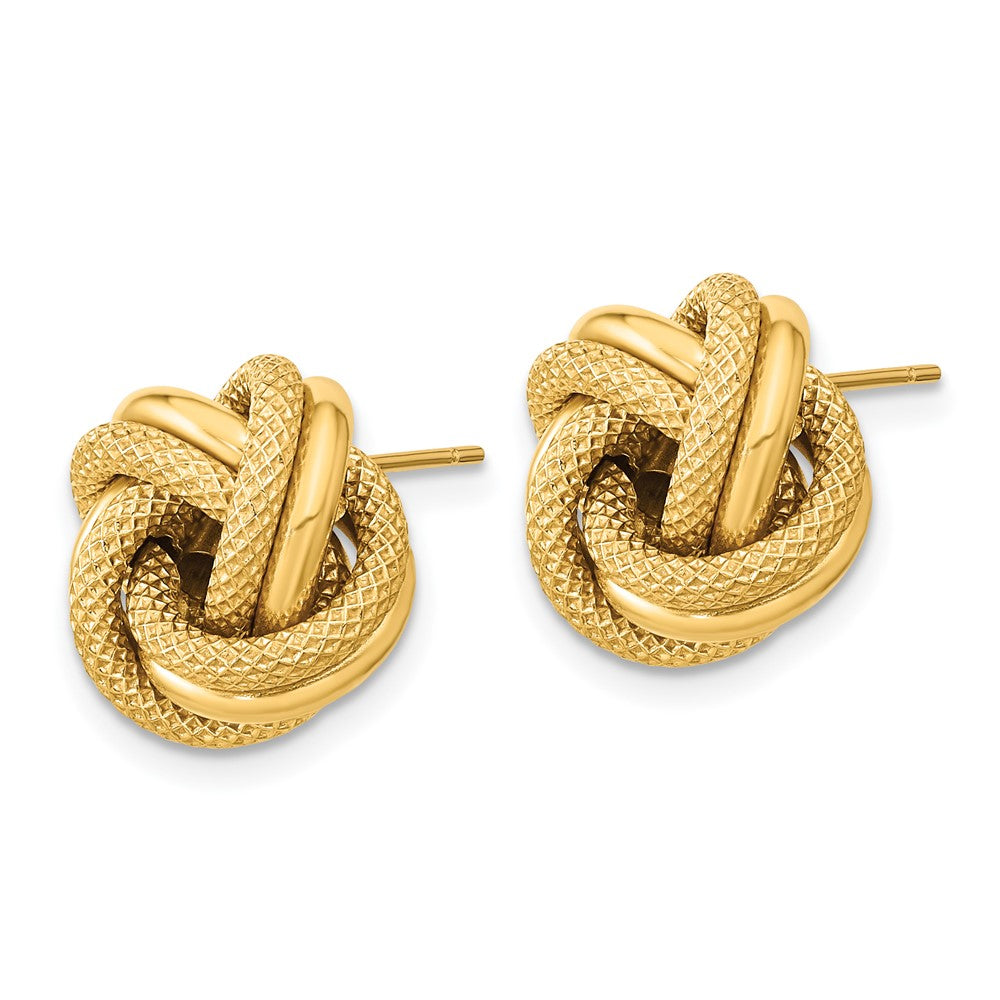 14K Gelbgold Poliert Strukturiert Doppelt Liebe Knoten Ohrstecker
