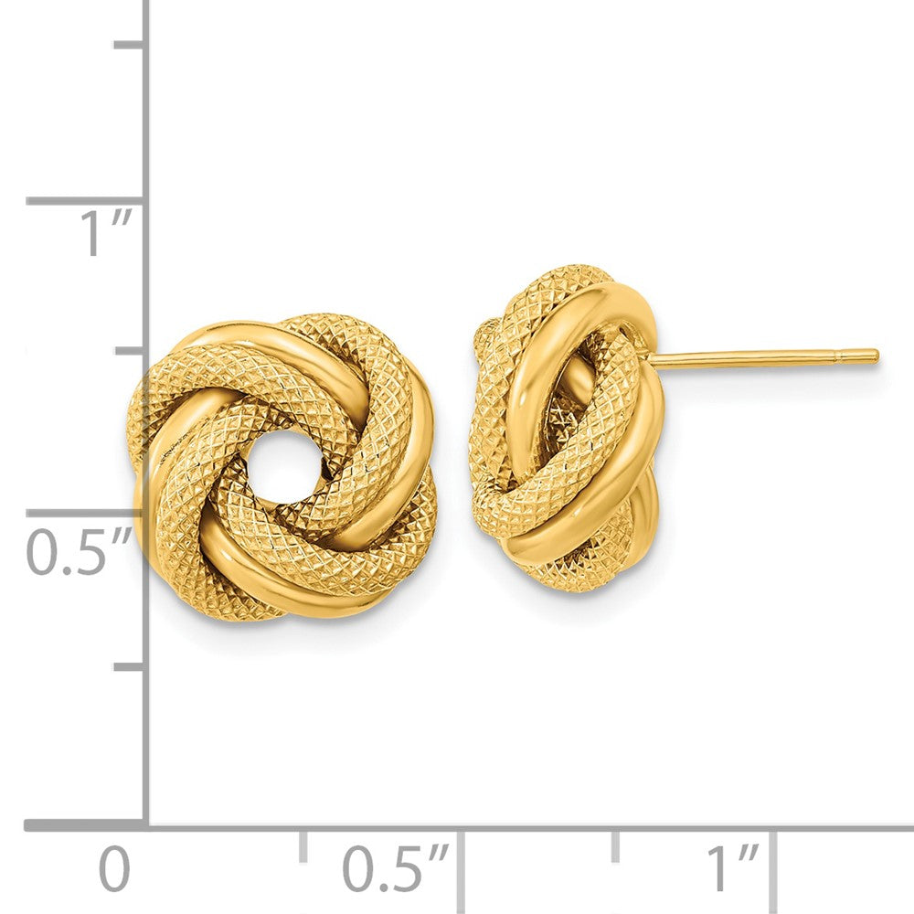 14K Gelbgold Poliert Strukturiert Doppelt Liebe Knoten Ohrstecker