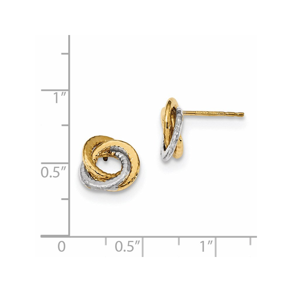 14K Bicolor Poliert & Strukturiert Liebe Knoten Ohrstecker