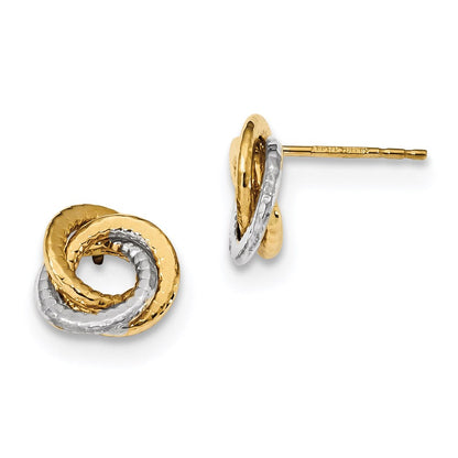 14K Bicolor Poliert & Strukturiert Liebe Knoten Ohrstecker