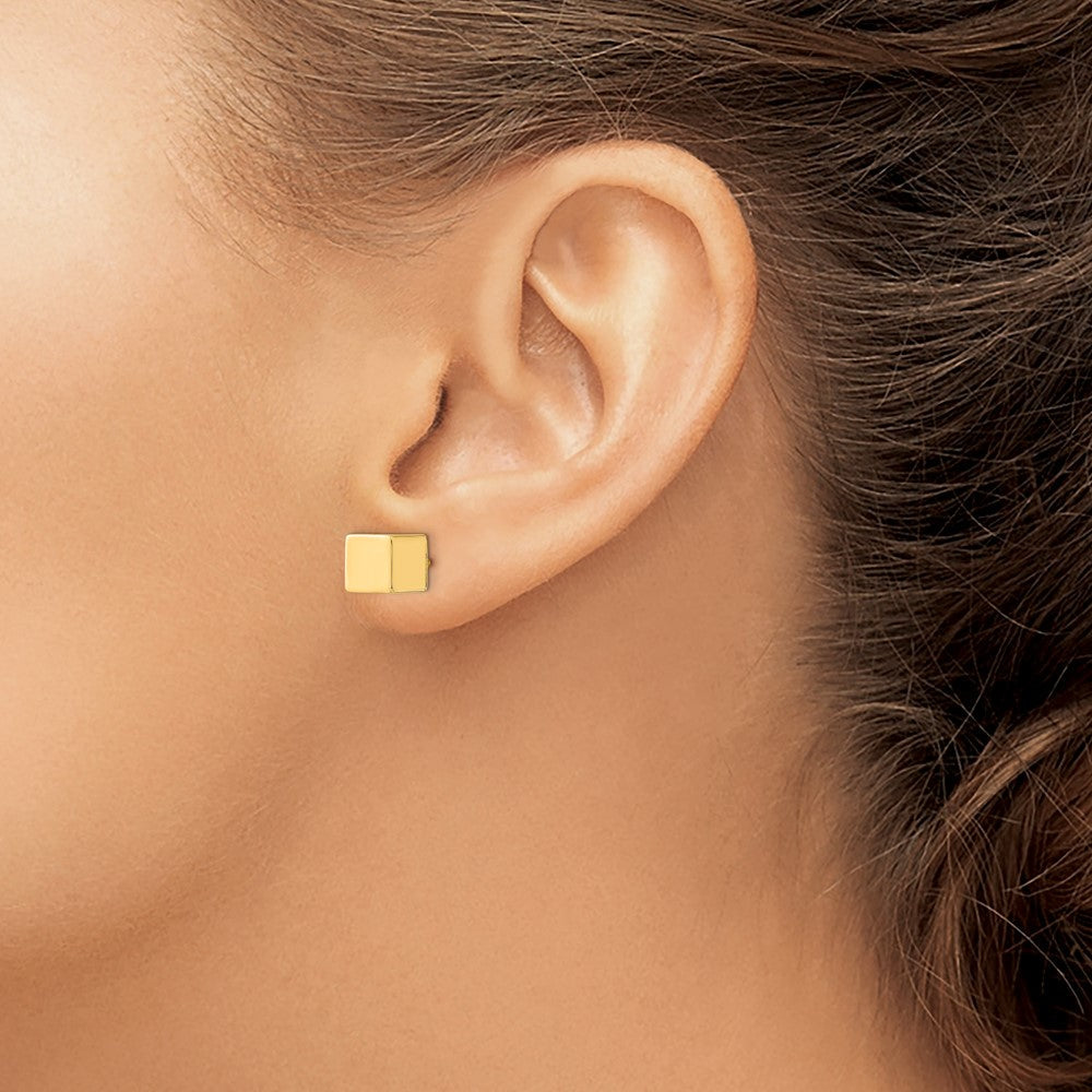 14K Gelbgold 5mm/7mm Cube Vorderseite & Rückseite Stecker Schraubverschluss Ohrringe