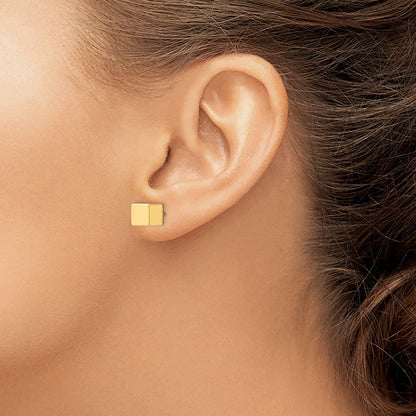 14K Gelbgold 5mm/7mm Cube Vorderseite & Rückseite Stecker Schraubverschluss Ohrringe