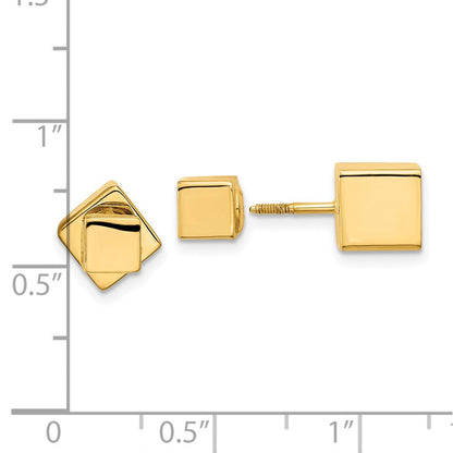14K Gelbgold 5mm/7mm Cube Vorderseite & Rückseite Stecker Schraubverschluss Ohrringe
