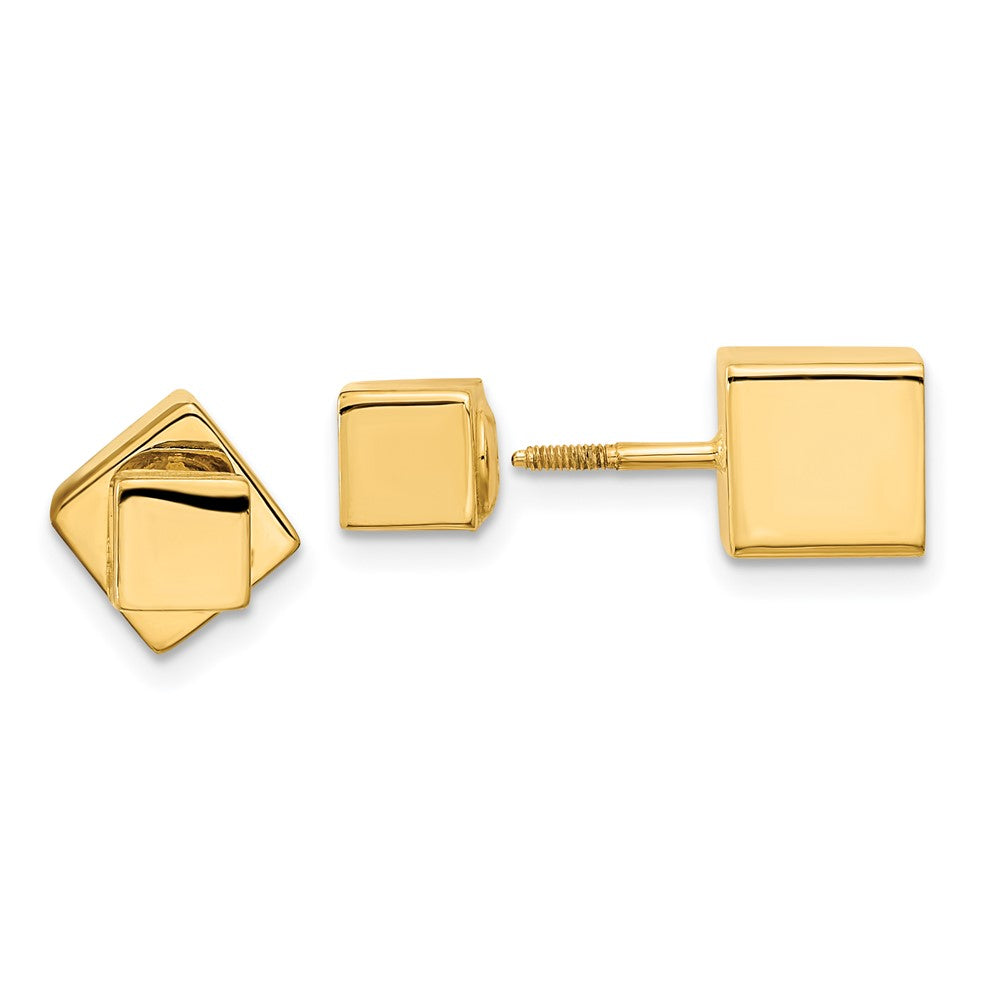 14K Gelbgold 5mm/7mm Cube Vorderseite & Rückseite Stecker Schraubverschluss Ohrringe