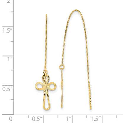 14K Gelbgold Poliert Diamantiert Venezianer Kette mit Kreuz Durchzieher-Ohrringe