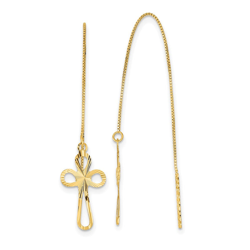 14K Gelbgold Poliert Diamantiert Venezianer Kette mit Kreuz Durchzieher-Ohrringe