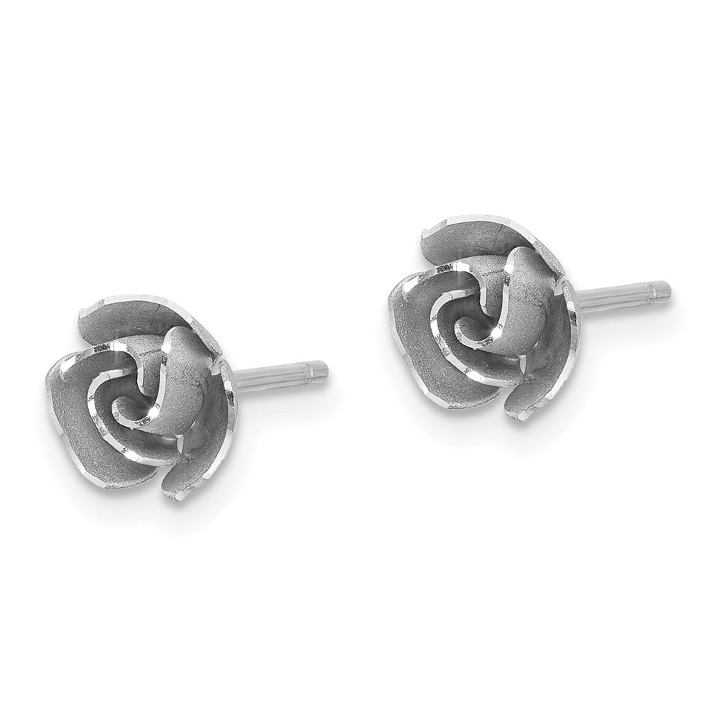 14K Gelb & Rhodium und Weiß Satiniert Finish Diamantiert Rose Ohrstecker mit Gold Ohrring Backs