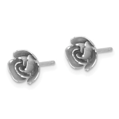 14K Gelb & Rhodium und Weiß Satiniert Finish Diamantiert Rose Ohrstecker mit Gold Ohrring Backs