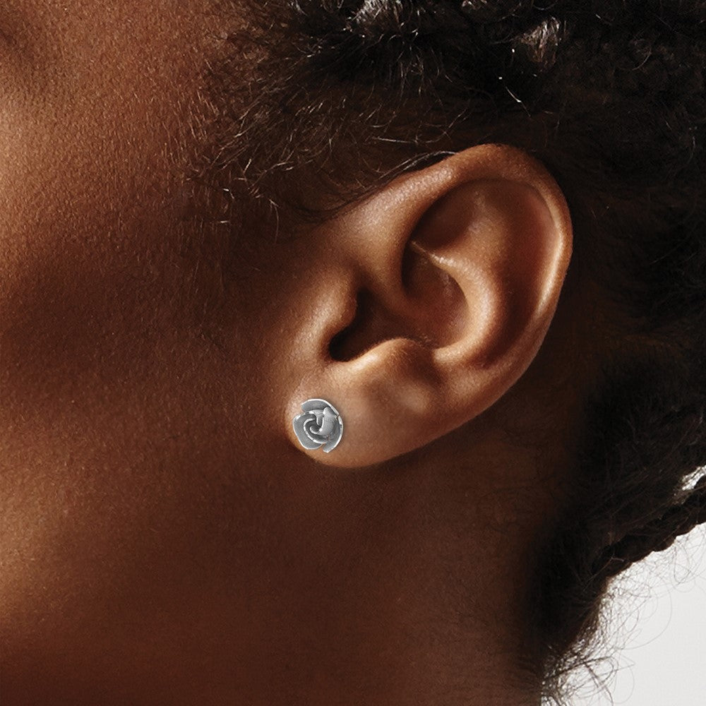 14K Gelb & Rhodium und Weiß Satiniert Finish Diamantiert Rose Ohrstecker mit Gold Ohrring Backs