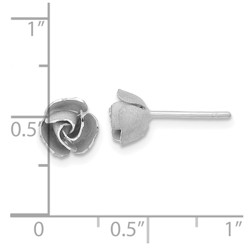 14K Gelb & Rhodium und Weiß Satiniert Finish Diamantiert Rose Ohrstecker mit Gold Ohrring Backs