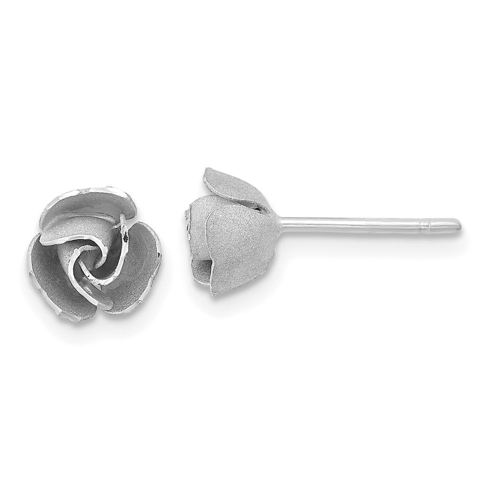 14K Gelb & Rhodium und Weiß Satiniert Finish Diamantiert Rose Ohrstecker mit Gold Ohrring Backs
