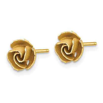 14K Gelbgold Satiniert Finish Diamantiert Rose Ohrstecker