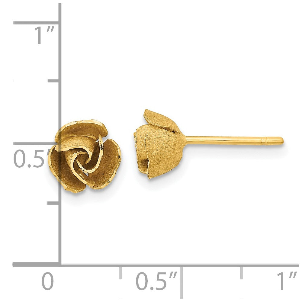14K Gelbgold Satiniert Finish Diamantiert Rose Ohrstecker