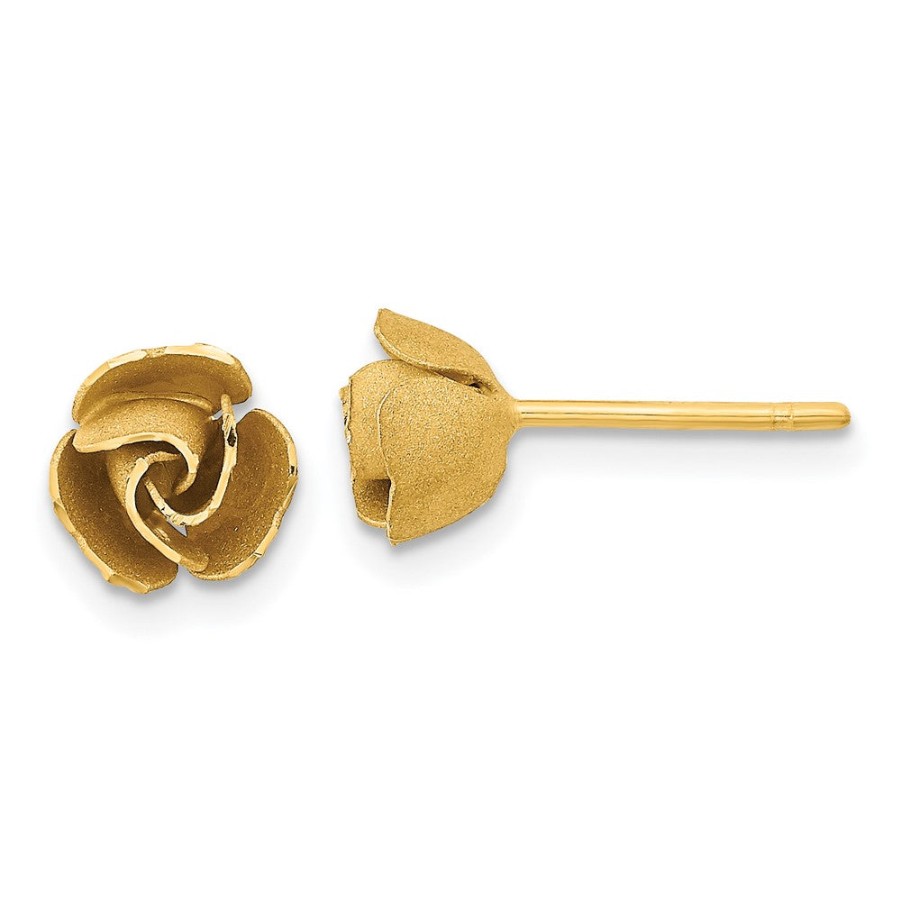 14K Gelbgold Satiniert Finish Diamantiert Rose Ohrstecker
