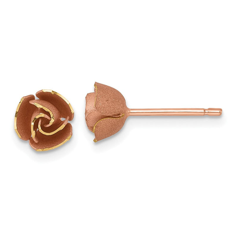 14K Gelb & Rhodium mit Rose Rhodium Gebürstet Rose Blume Ohrringe