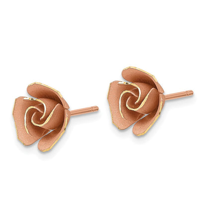14K Gelb & Rhodium mit Rose Satiniert Finish Diamantiert Ohrstecker