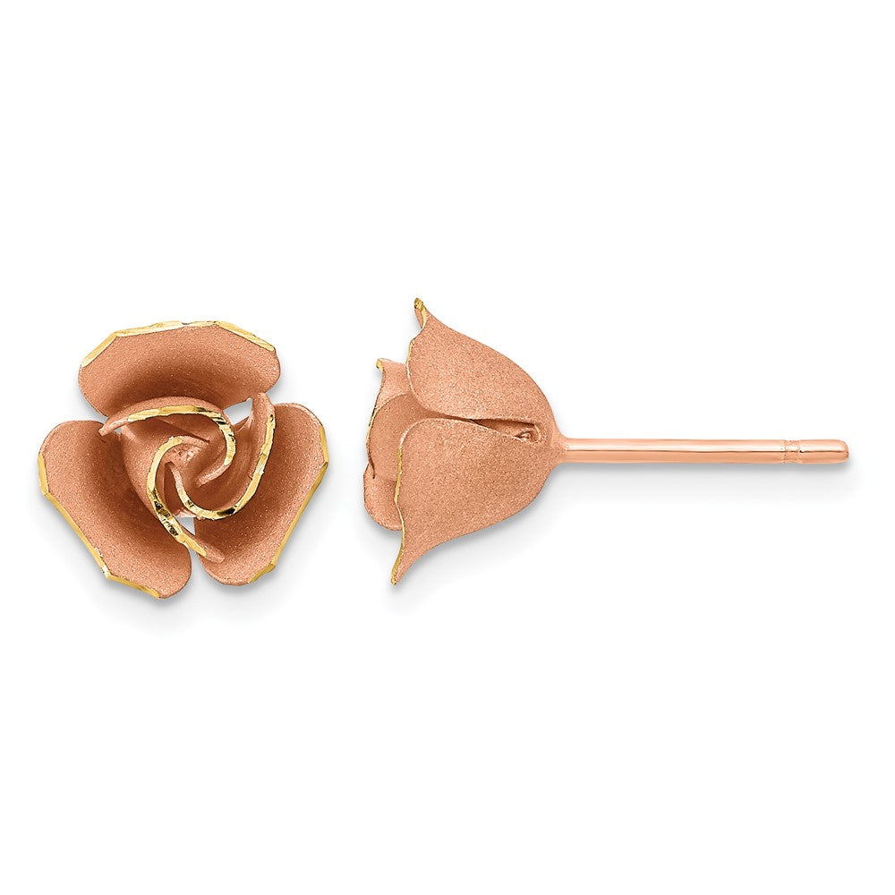 14K Gelb & Rhodium mit Rose Satiniert Finish Diamantiert Ohrstecker