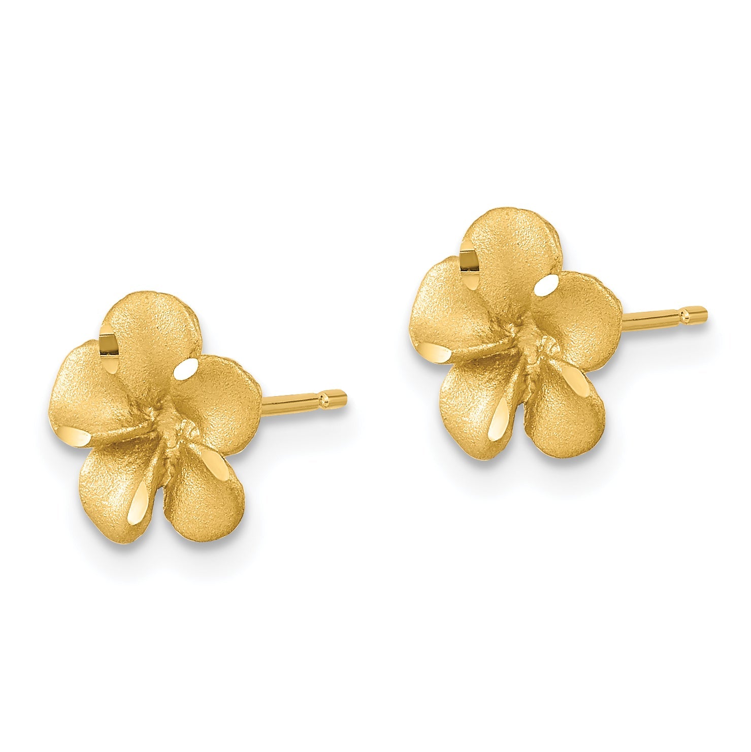 14K Gelbgold Satiniert Diamantiert Plumeria Ohrstecker