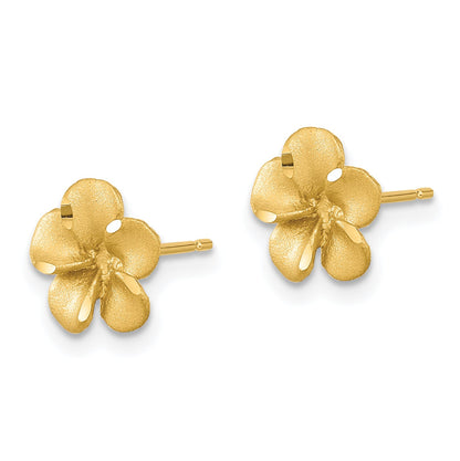14K Gelbgold Satiniert Diamantiert Plumeria Ohrstecker