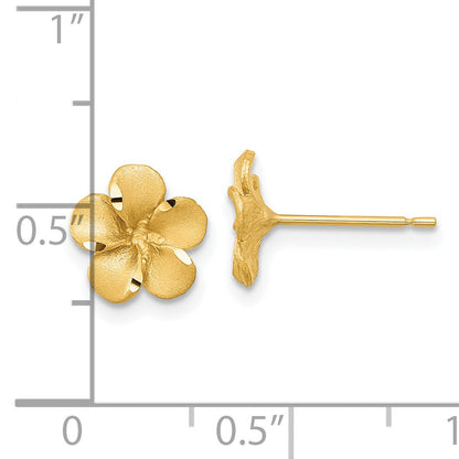 14K Gelbgold Satiniert Diamantiert Plumeria Ohrstecker