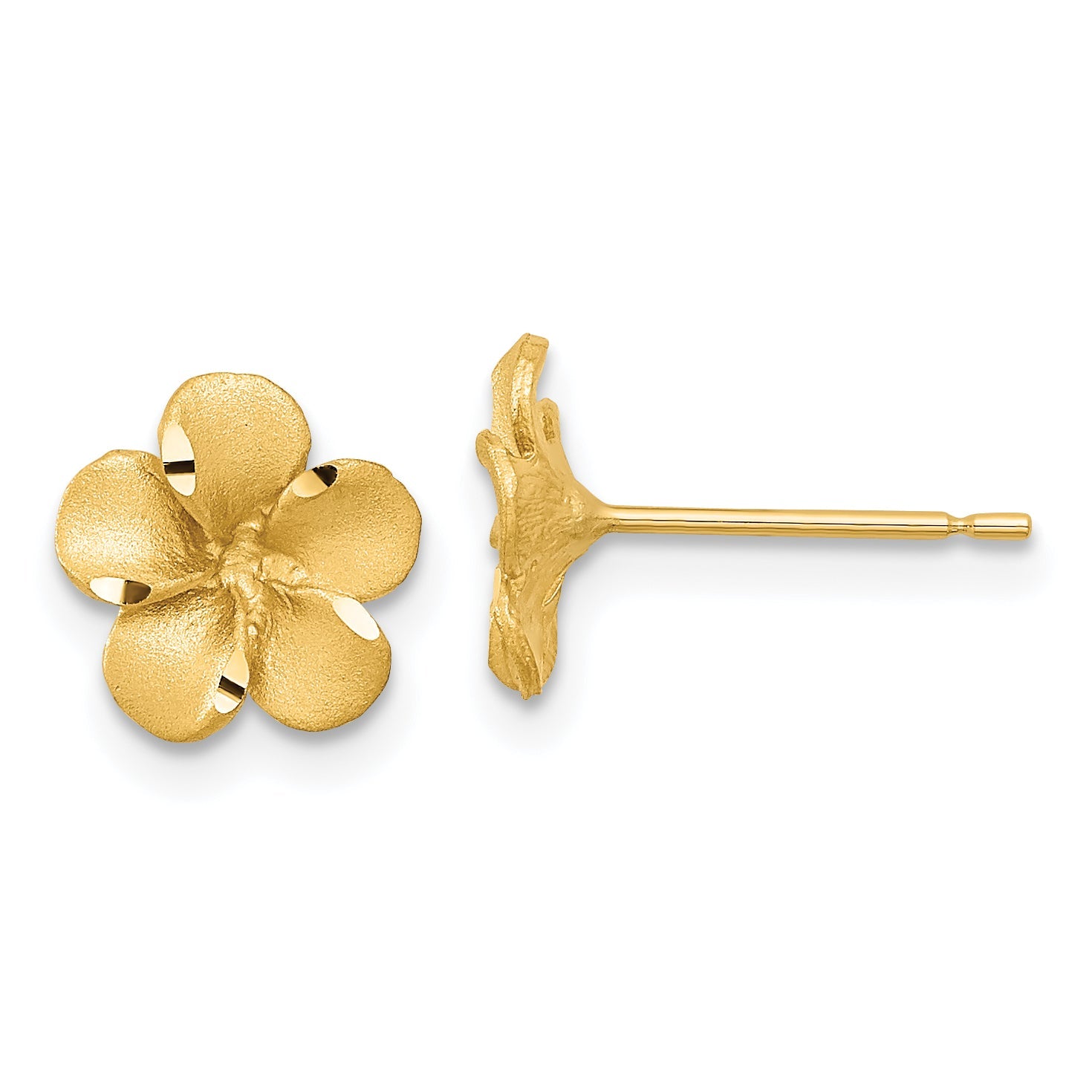 14K Gelbgold Satiniert Diamantiert Plumeria Ohrstecker