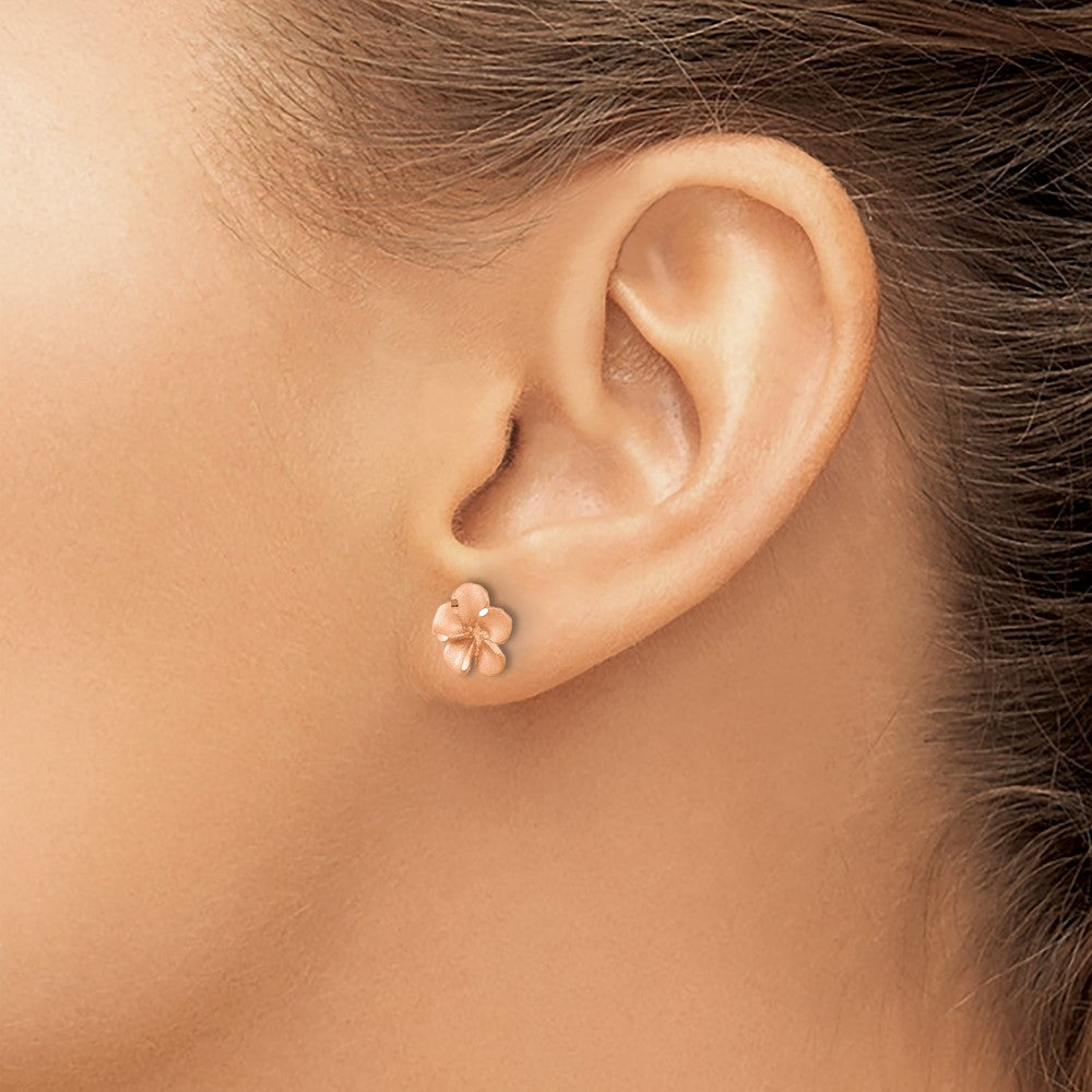 14K Gelb & Rhodium Rose Diamantiert Plumeria mit Gold Ohrstecker