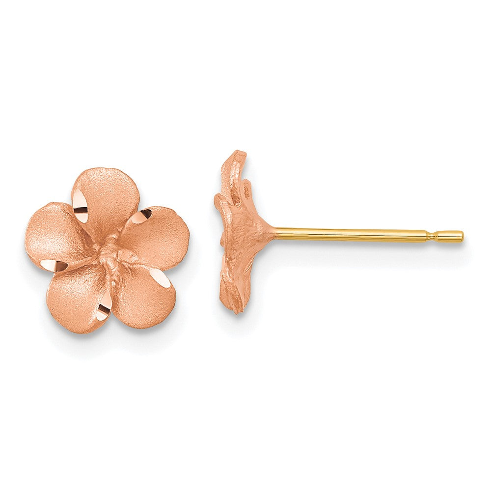 14K Gelb & Rhodium Rose Diamantiert Plumeria mit Gold Ohrstecker