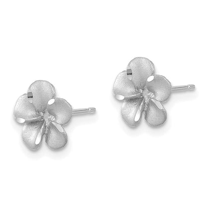 14K Weißgold Satiniert Diamantiert Plumeria Ohrstecker