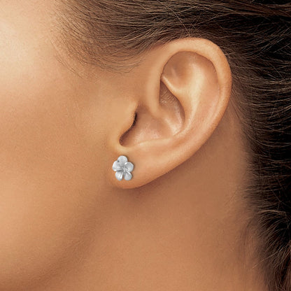 14K Weißgold Satiniert Diamantiert Plumeria Ohrstecker