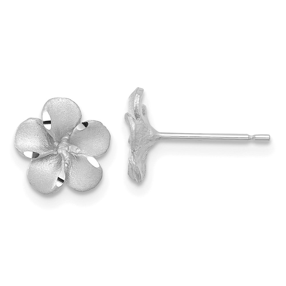 14K Weißgold Satiniert Diamantiert Plumeria Ohrstecker