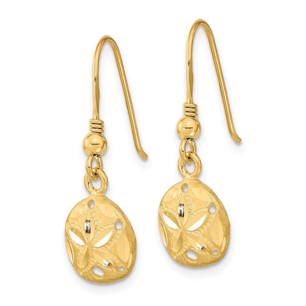 14K Gelbgold Poliert & Satiniert Diamantiert Sand Dollar Hirte Haken Ohrringe