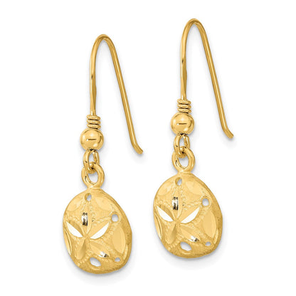 14K Gelbgold Poliert & Satiniert Diamantiert Sand Dollar Hirte Haken Ohrringe