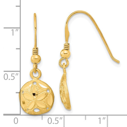 14K Gelbgold Poliert & Satiniert Diamantiert Sand Dollar Hirte Haken Ohrringe