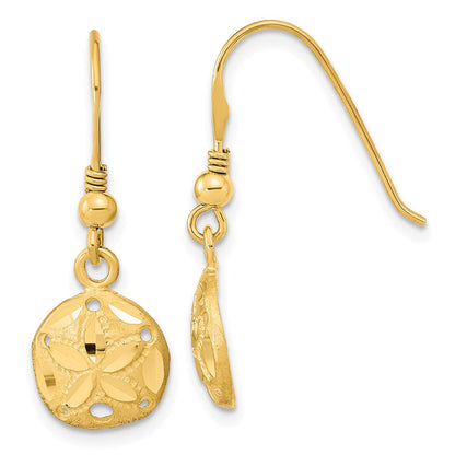 14K Gelbgold Poliert & Satiniert Diamantiert Sand Dollar Hirte Haken Ohrringe