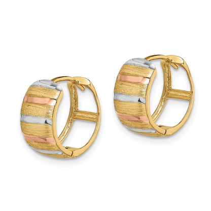14K Gelb & Rhodium mit Weiß Rose Creolen