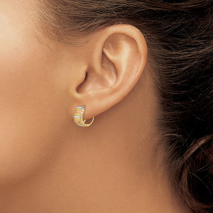 14K Gelb & Rhodium mit Weiß Rose Creolen