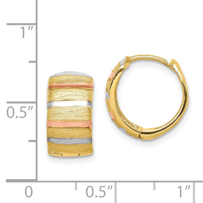14K Gelb & Rhodium mit Weiß Rose Creolen