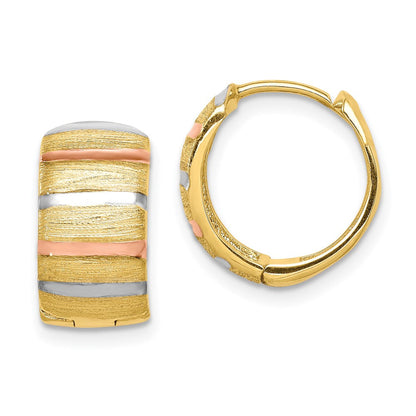 14K Gelb & Rhodium mit Weiß Rose Creolen