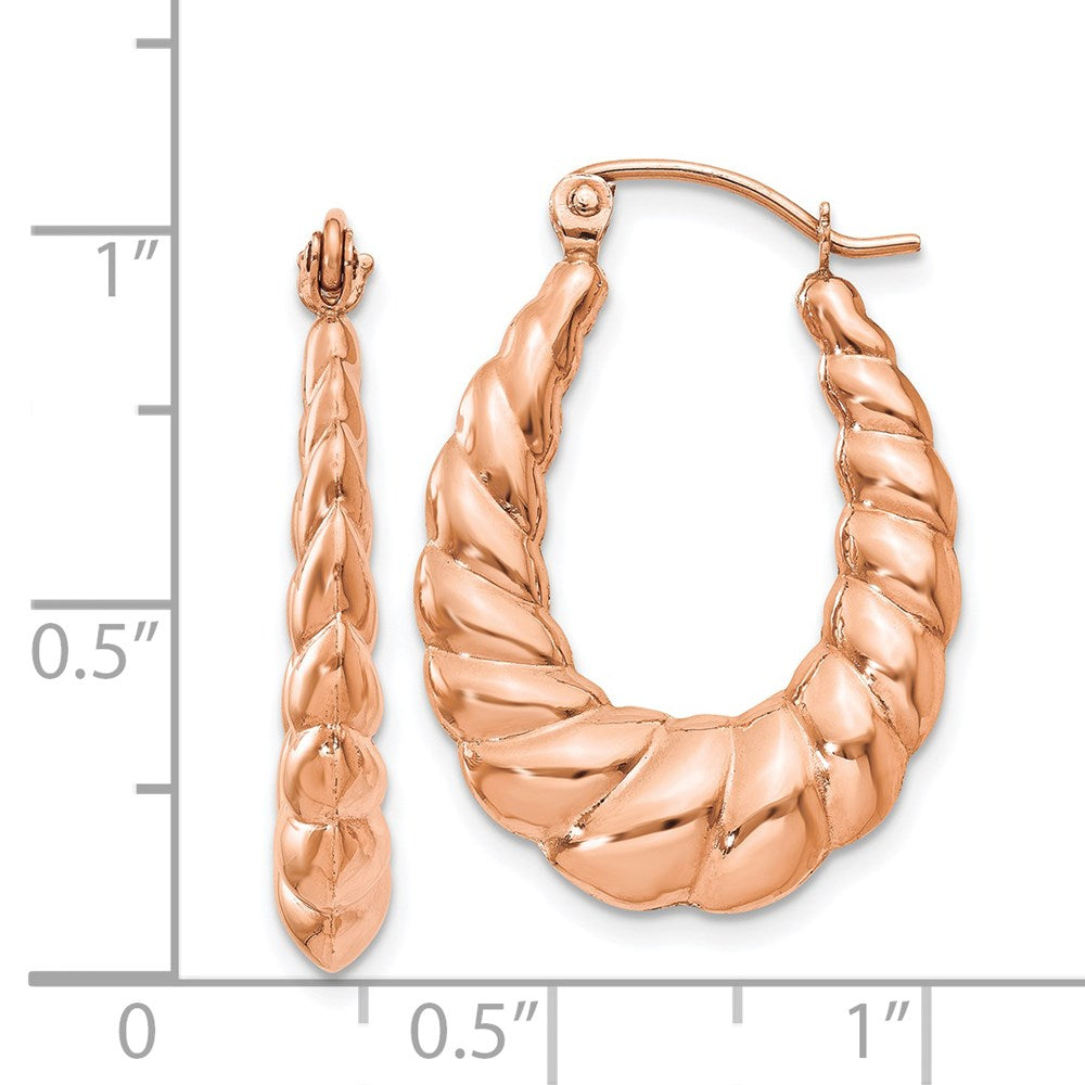 14K Roségold Poliert Gedreht Hohl Creolen