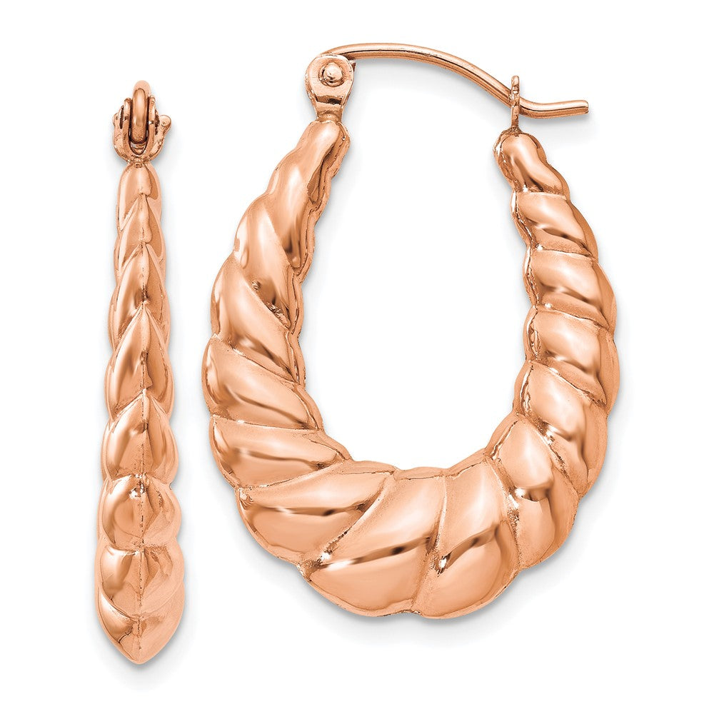 14K Roségold Poliert Gedreht Hohl Creolen